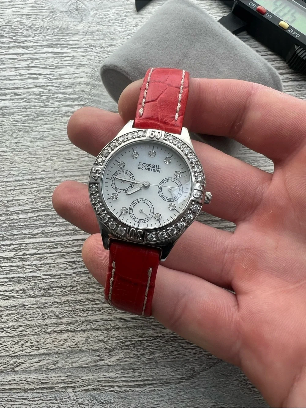 Fossil Women's Crystal Accent Watch - Red Leather Strap